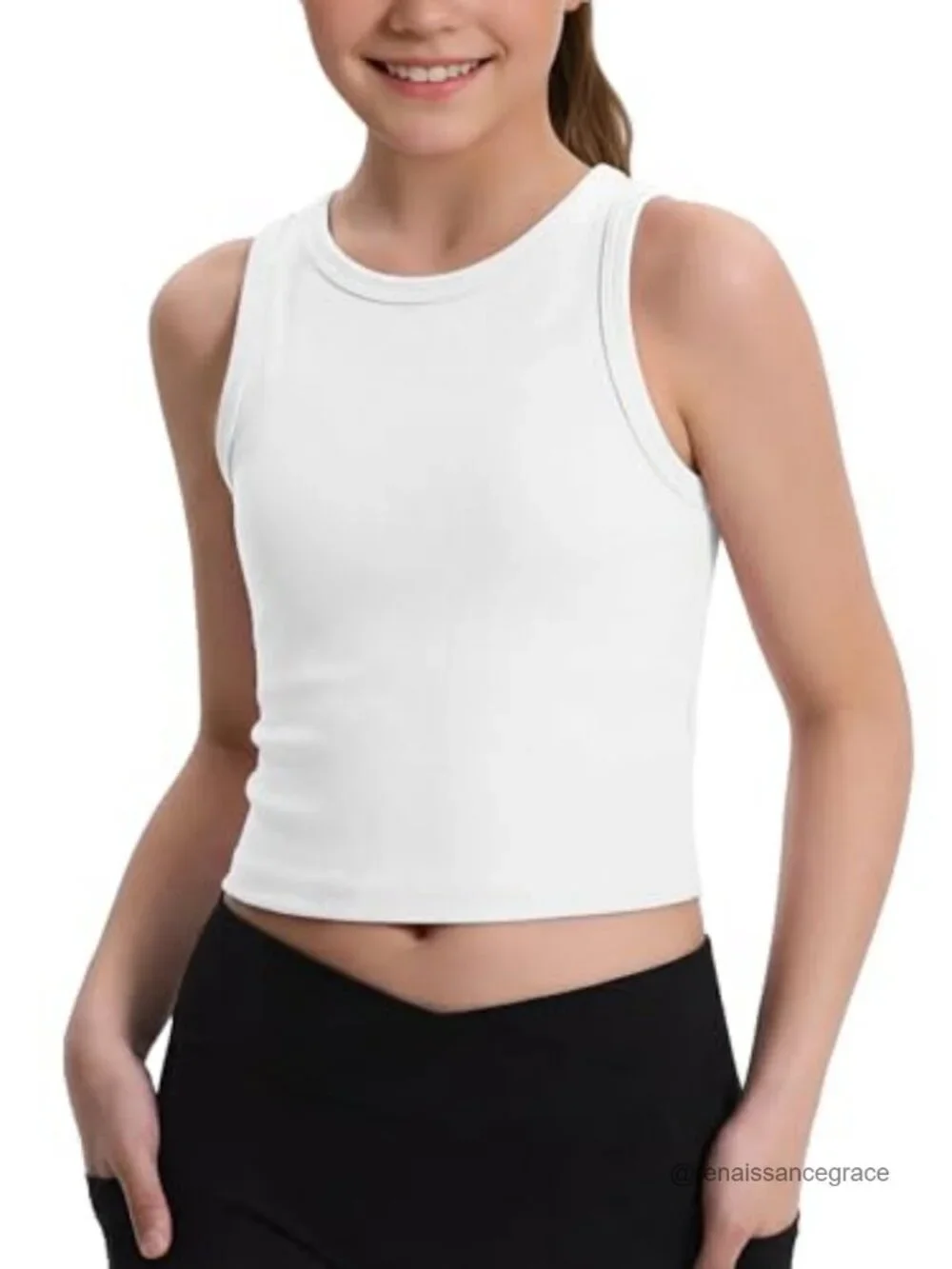 Girls Tank Top Sleeveless Ribbed Knit Workout Crop Top 75% Nylon